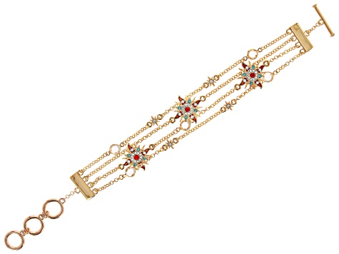 Multi-Color Crystal Gold Tone Starburst Bracelet