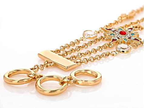 Multi-Color Crystal Gold Tone Starburst Bracelet