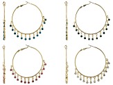 Blue, White, Green & Pink Crystal Gold Tone Hoop Earrings Set of 4