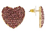 Pink and White Rhinestone Gold Tone Heart Stud Earrings Set of 2