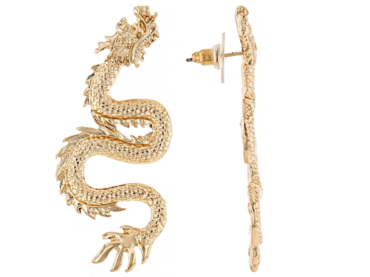 Gold Tone Dragon Drop Earrings