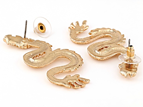 Gold Tone Dragon Drop Earrings