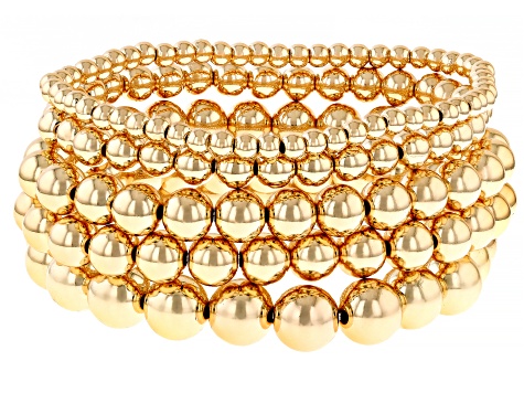 Gold Tone Bead Stretch Bracelet Set of 5