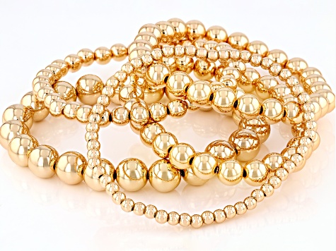 Gold Tone Bead Stretch Bracelet Set of 5