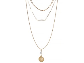Imitation Pearl Disc Pendant Gold Tone 3 Layer Necklace