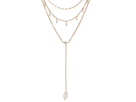 Imitation Pearl Gold Tone 3 Layer Necklace