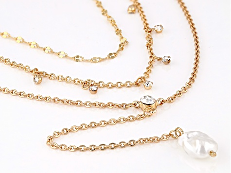 Imitation Pearl Gold Tone 3 Layer Necklace