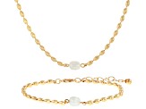 Imitation Pearl Gold Tone Necklace and Bracelet Set