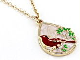 Resin Cardinal Gold Tone Pendant Necklace