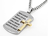 White Crystal Two Tone Inspirational Cross Dog Tag Pendant With Chain