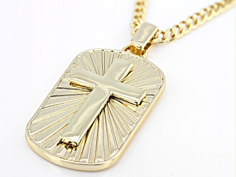 Gold Tone Cross Pendant With Chain