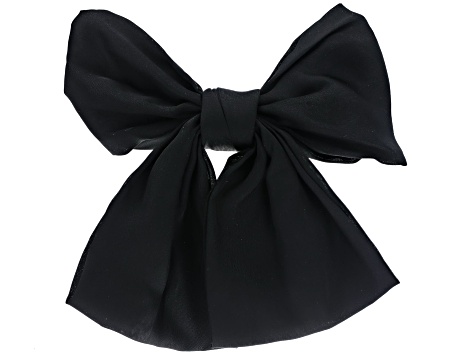 Black Satin Bow Silver Tone Hair Clip