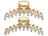 Crystal & Imitation Pearl Gold Tone Hair Claws Set of 2