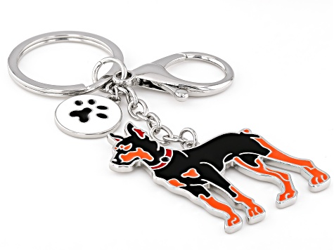 Multi-Color Enamel Silver Tone Doberman Pinscher Key Chain