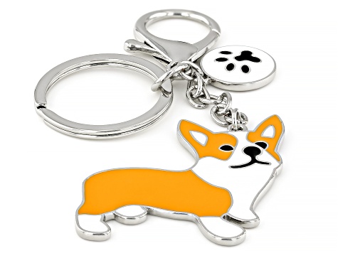 Multi-Color Enamel Silver Tone Corgi Key Chain