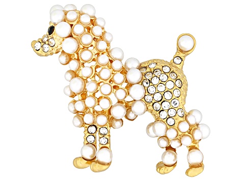 Pearl Simulant With Crystal Gold Tone Poodle Brooch