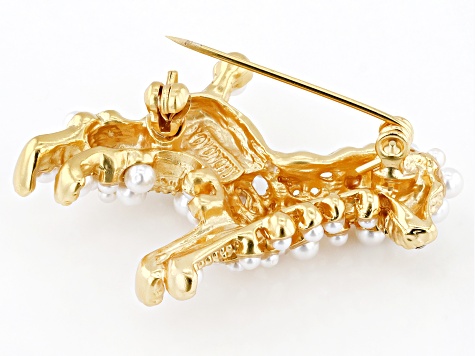 Pearl Simulant With Crystal Gold Tone Poodle Brooch