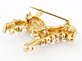 Pearl Simulant With Crystal Gold Tone Poodle Brooch