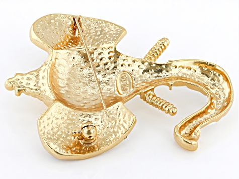 Crystal Gold Tone Elephant Brooch