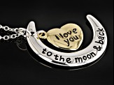 "I Love You To The Moon & Back" Silver Tone Crescent & Gold Tone Heart Pendant With Chain