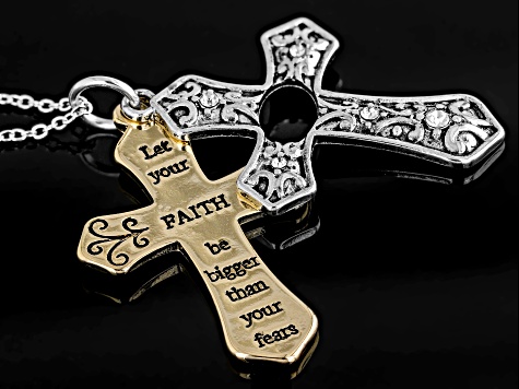 "Let Your Faith Be Bigger Than Your Fears" Gold & Silver Tone Cross Pendant With Chain
