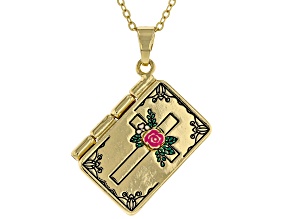 "Let Your Faith Be Bigger Than Your Fear" Gold Tone Hinged Bible Pendant With Chain