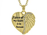 White Crystal Gold Tone "A Piece Of My Heart Is In Heaven" Memorial Pendant With Chain