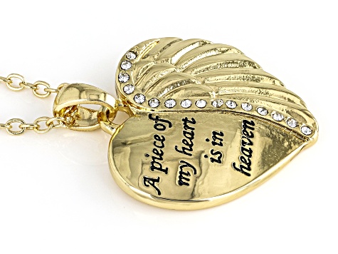 White Crystal Gold Tone "A Piece Of My Heart Is In Heaven" Memorial Pendant With Chain