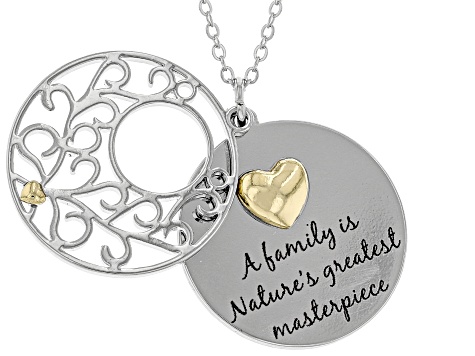 "A Family Is Nature's Greatest Masterpiece" Gold & Silver Tone Double Pendant With Chain