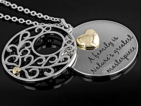 "A Family Is Nature's Greatest Masterpiece" Gold & Silver Tone Double Pendant With Chain