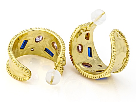 Multi-Color Crystal Gold Tone Hoop Earrings
