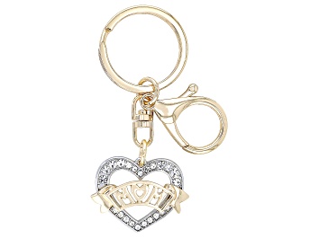 Picture of White Crystal Gold Tone "Mom" Heart Key Chain