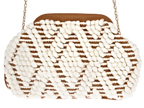 White & Brown Gold Tone Clutch