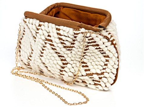 White & Brown Fabric Gold Tone Clutch - OPW712 | JTV.com