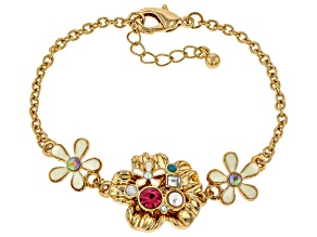 Multi-Color Crystal & Acrylic Gold Tone Flower Bracelet