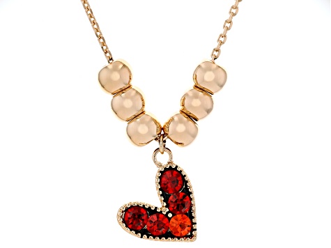 Red & Orange Crystal Gold Tone Heart Necklace