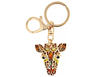 Multi-Color Crystal Gold Tone Giraffe Key Chain