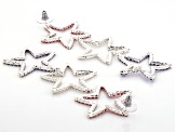 Red, White & Blue Crystal Silver Tone Star Dangle Earrings