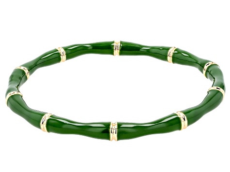 Green Enamel Gold Tone Bamboo Design Bangle Bracelet