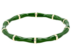 Green Enamel Gold Tone Bamboo Style Bangle Bracelet