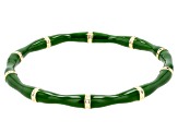 Green Enamel Gold Tone Bamboo Design Bangle Bracelet