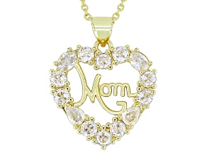 White Rhinestone Gold Tone "Mom" Heart Pendant With Chain