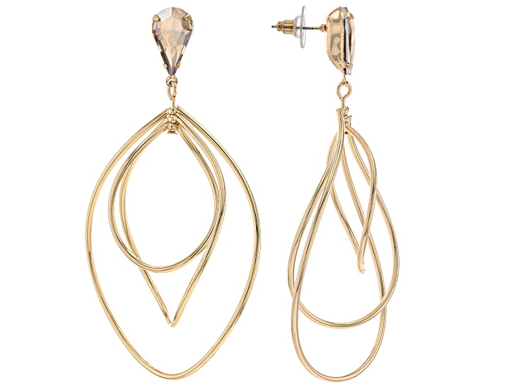 Champagne Crystal Gold Tone Dangle Earrings