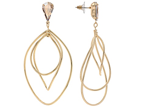 Champagne Crystal Gold Tone Dangle Earrings