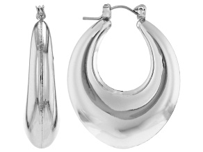 Silver Tone Thick Hoop Earrings