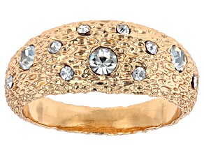 White Crystal Gold Tone Textured Band Ring