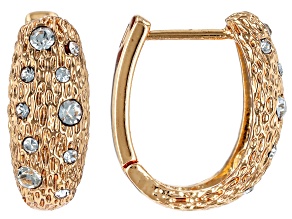 White Crystal Gold Tone Textured Hoop Earrings