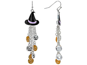 Multi-Color Enamel Silver Tone Witch's Hat & Jack-O-Lantern Dangle Earrings