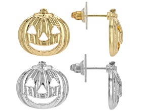 Silver Tone & Gold Tone Pumpkin Stud Earrings Set of 2