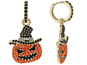 Multi-Color Glass Gold Tone Jack-O-Lantern Dangle Earrings